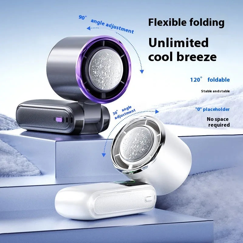 New ice pack high-speed folding handheld fan with hanging neck in blue 4000mAh