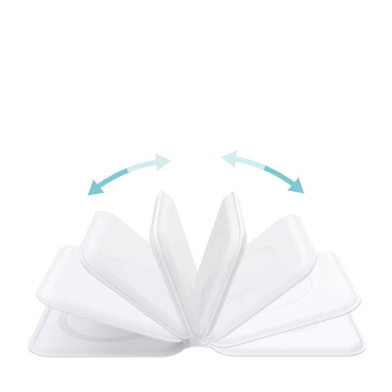 White foldable magnetic wireless charger showing dual charging surfaces and adjustable stand
