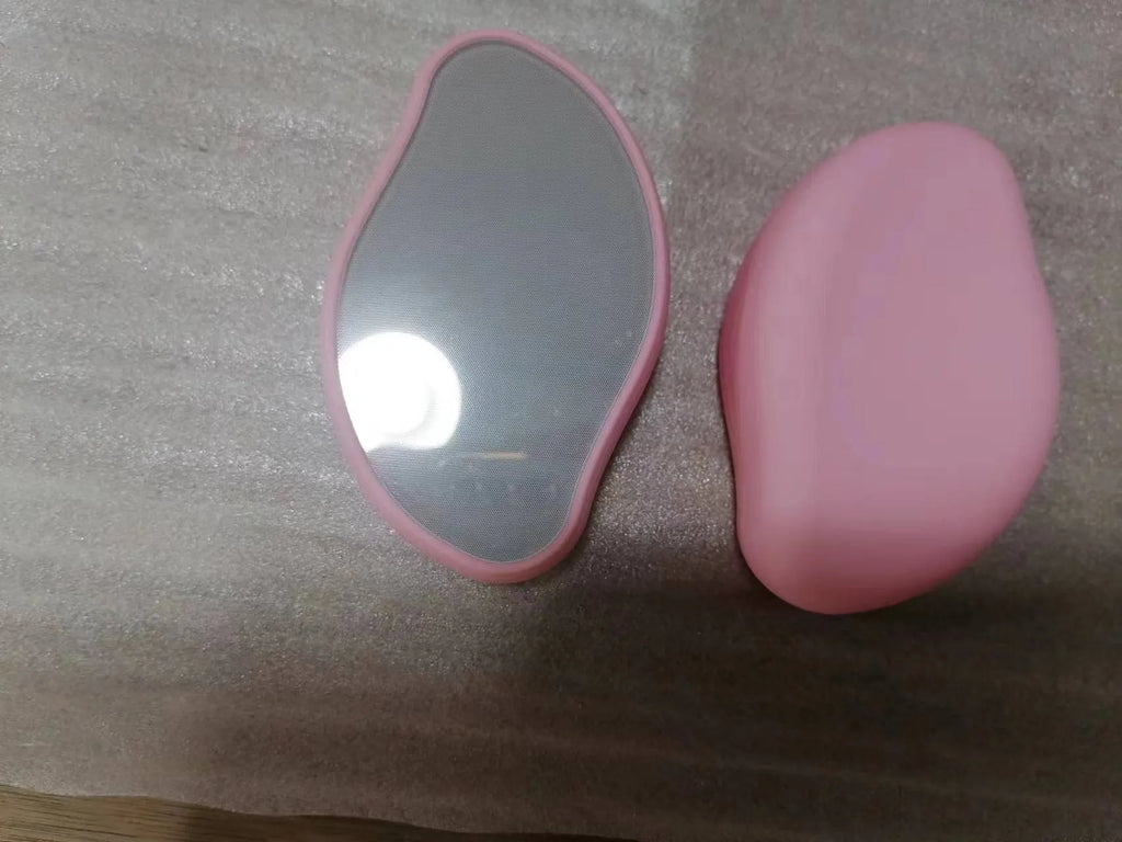 Manual epilator glass shaver hair removal and exfoliation tool in glossy rose red, compact size 10.7 x 6.5 x 3 cm