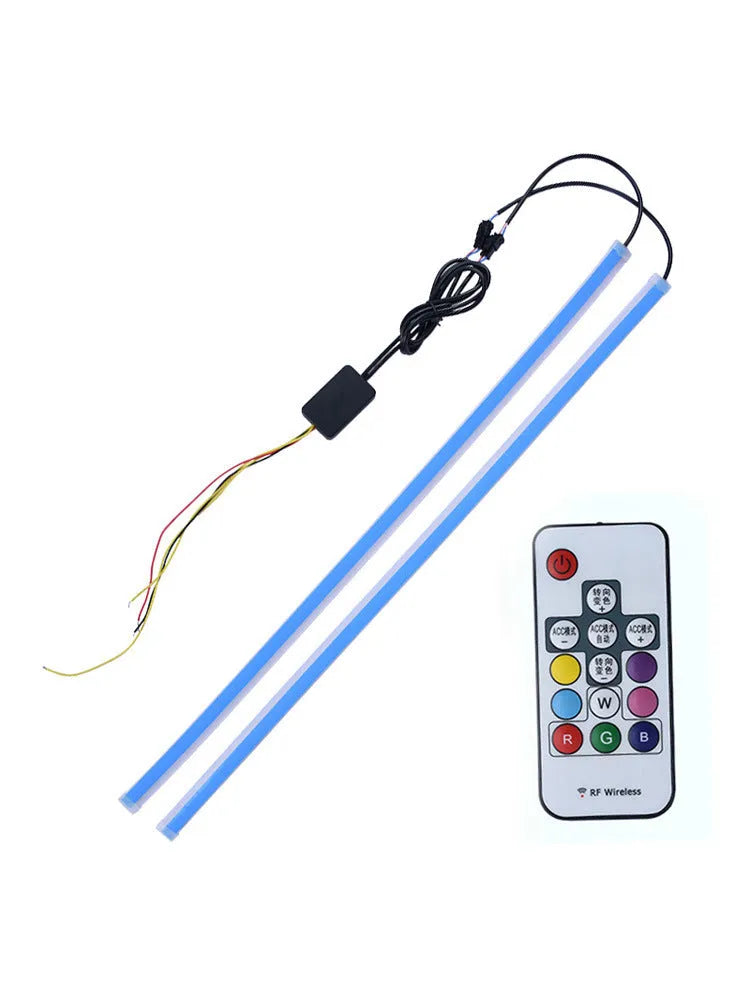 Colourful RGB LED daytime running light strip for General Motors cars with a wireless remote control.