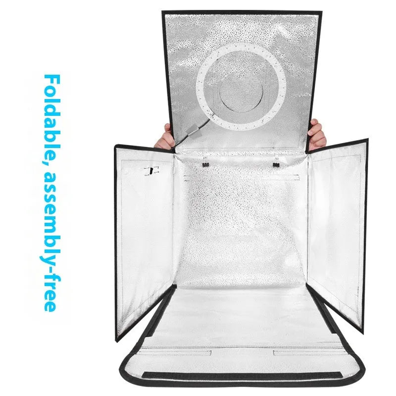 50cm folding studio light box with USB-powered three-colour temperature lighting panel for product photography