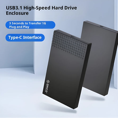 Black ABS plastic 25-inch Type-C external hard disk enclosure with USB 3.1