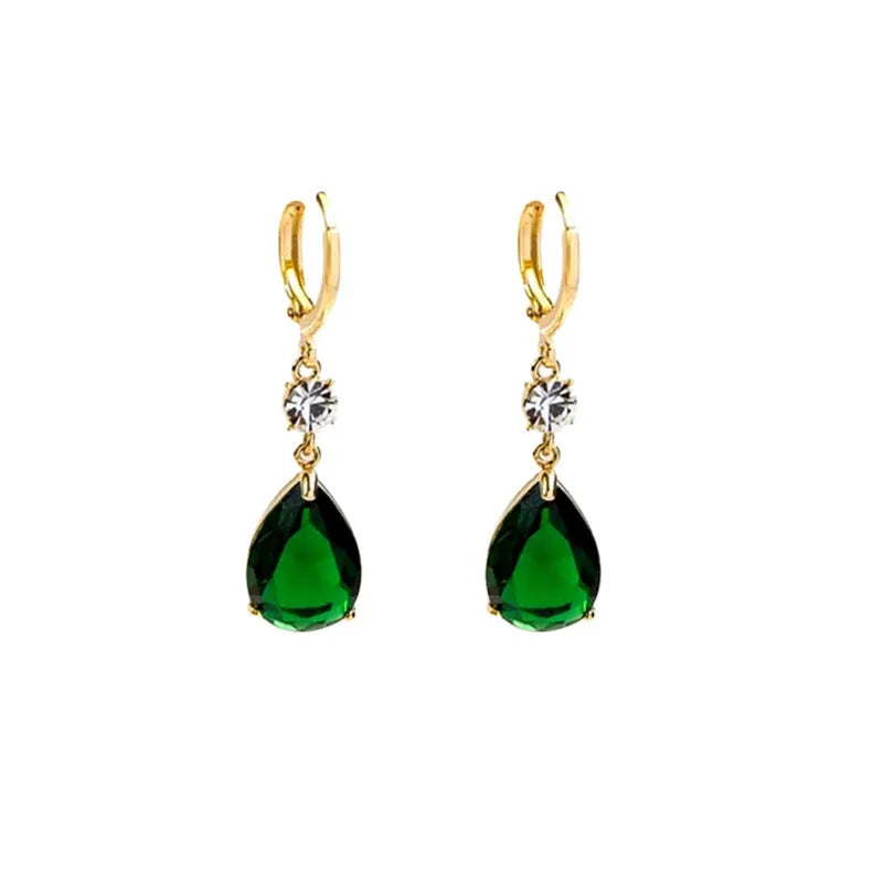 Geometric teardrop earrings in emerald green colour with alloy construction