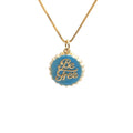 Copper bottle cap pendant necklace with electroplated 18K gold finish on 40cm box chain