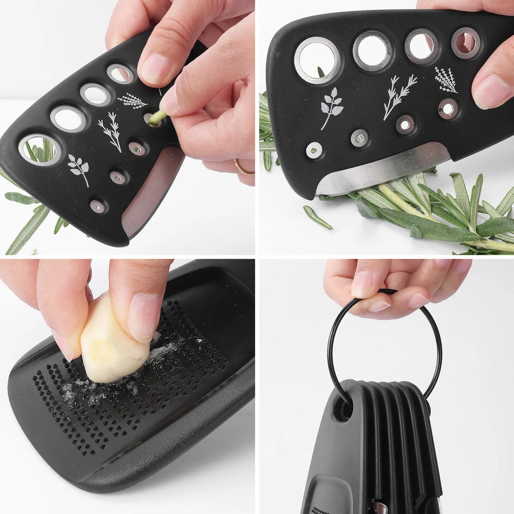 6 stackable kitchen gadgets with PP handles and stainless steel parts in a colour box