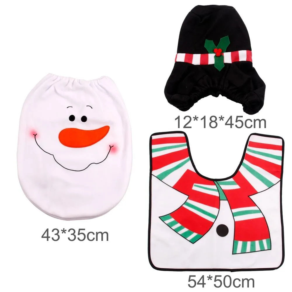 Christmas bathroom set with Santa Claus flannel shower curtain 150x200cm and matching toilet cover and floor mat
