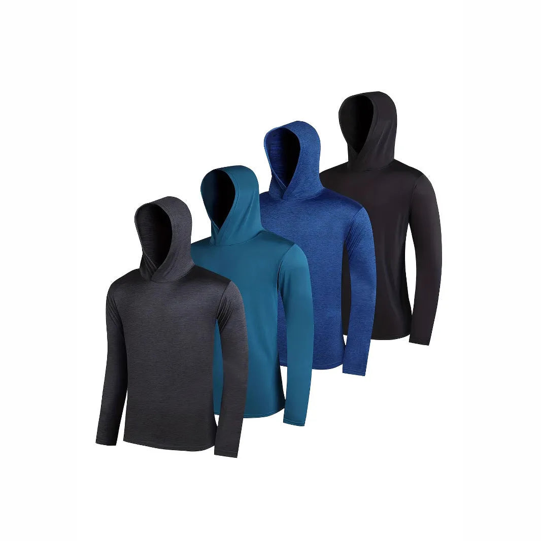 Men's lightweight polyester hoodie set showing multiple pieces in various colours