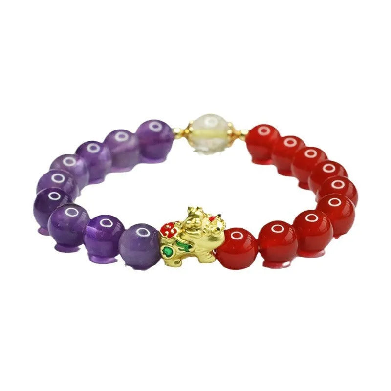 Amethyst Red Agate Bracelet for women, 8mm beads, Chinese style natural crystal jewellery