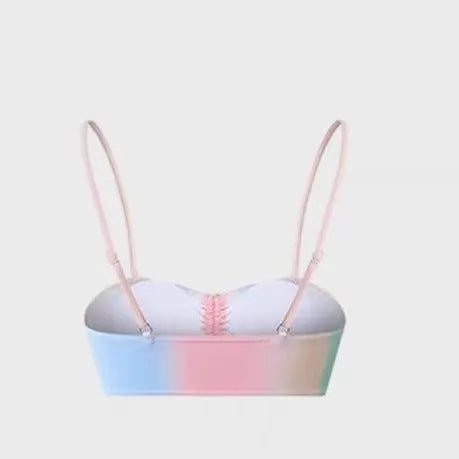 Women's lace-up triangle bikini swimsuit set in colour matching design with polyester fabric, sizes XS to XL