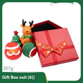 Set of Christmas-themed dog toys including barbell, sweet circle, Christmas tree, footprint ball, tennis bite rope, Santa Claus head, and yellow deer in vinyl material