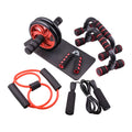 Indoor sports equipment push-up bracket in black with seven abdominal wheel pieces