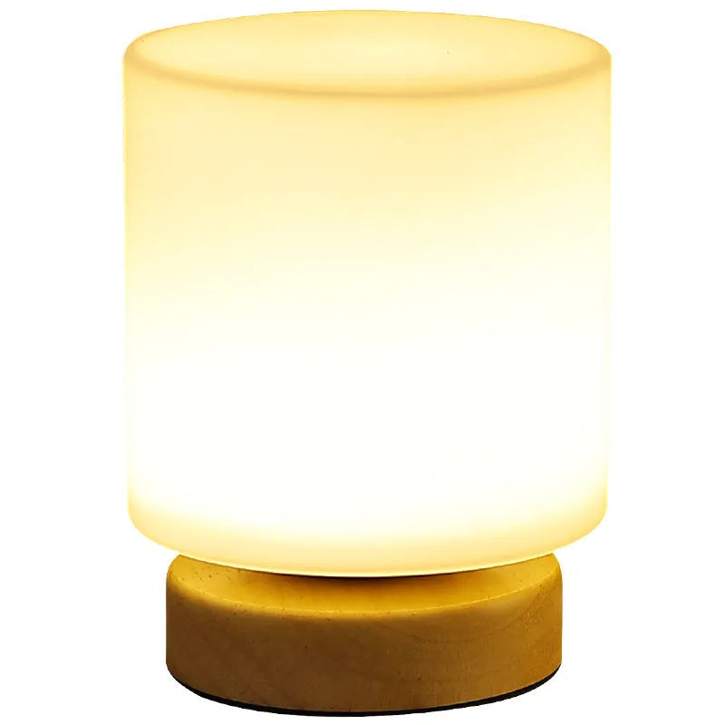 White Nordic solid wood USB table lamp with touch dimming in flower-shaped design