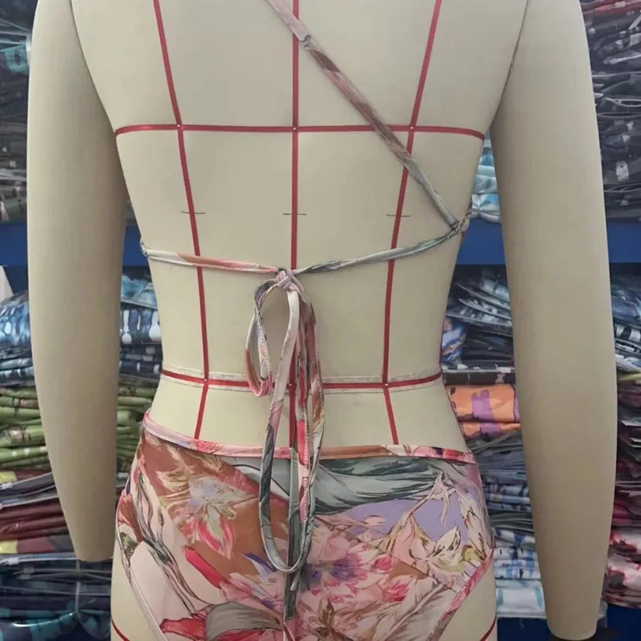 Women's rose gold patterned swimsuit made from polyester fibre, available in sizes S to XXXL