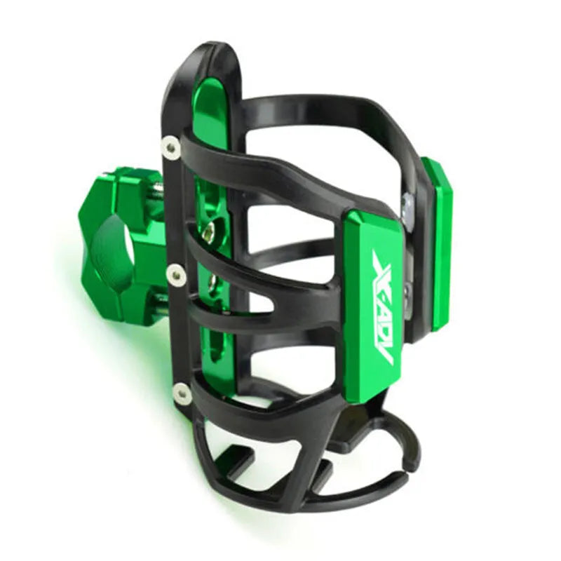 Water bottle cage mounted on Honda X-ADV scooter bumper in selected colour
