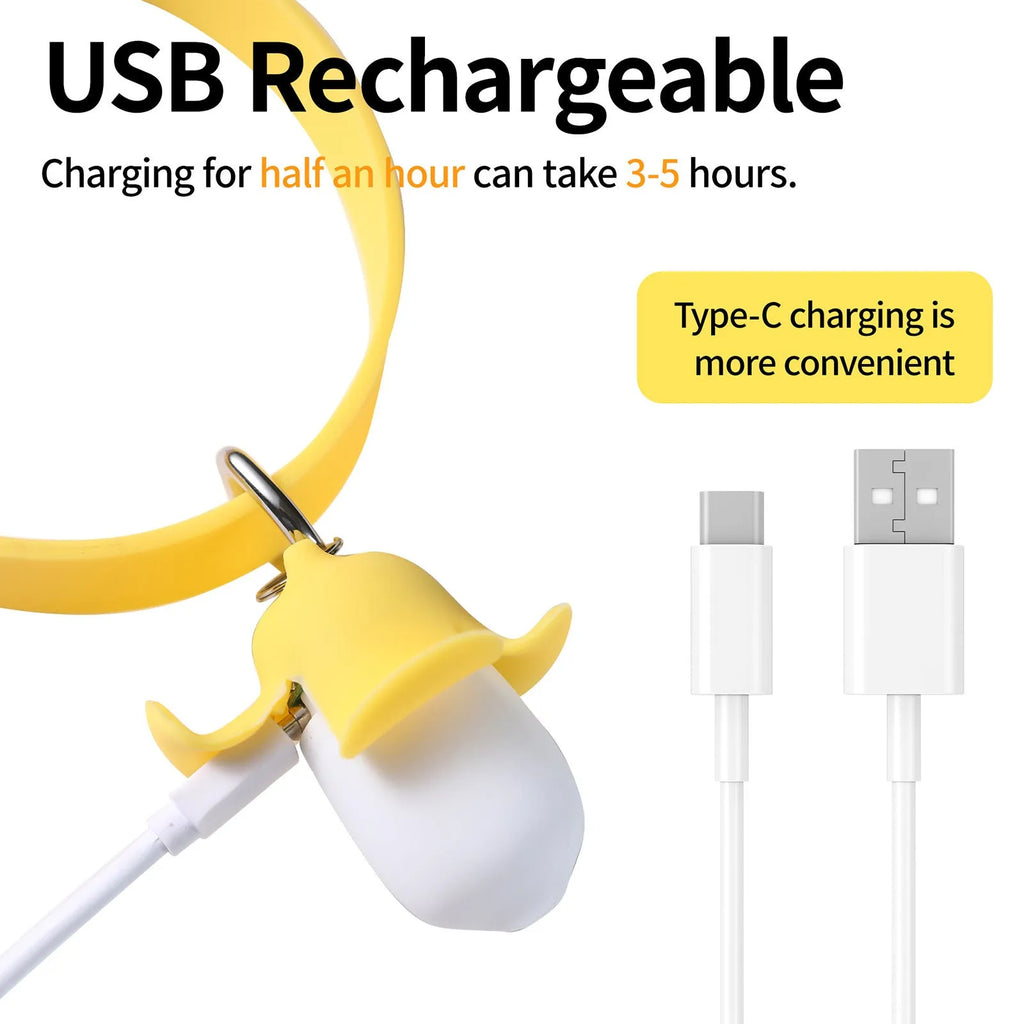 USB rechargeable banana-shaped luminous dog collar light in yellow with silicone construction and geometry pattern