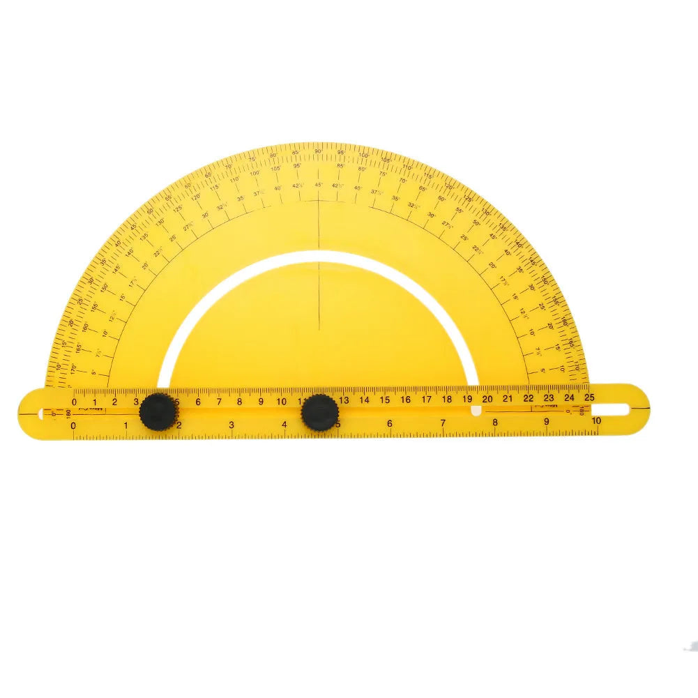 Plastic carpentry ruler with 180-degree scale for angle measurement, 30cm length