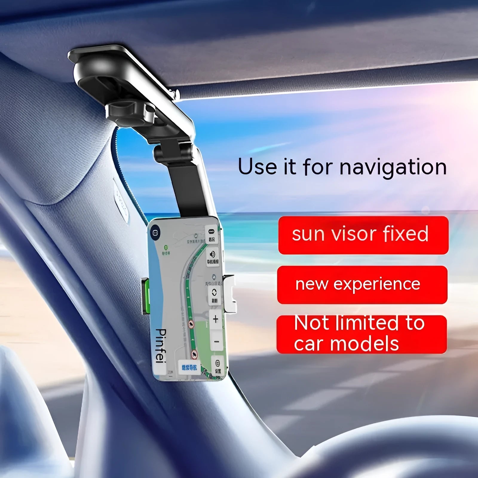 Car phone holder bracket with clip mounting for dashboard, windscreen or air vent placement