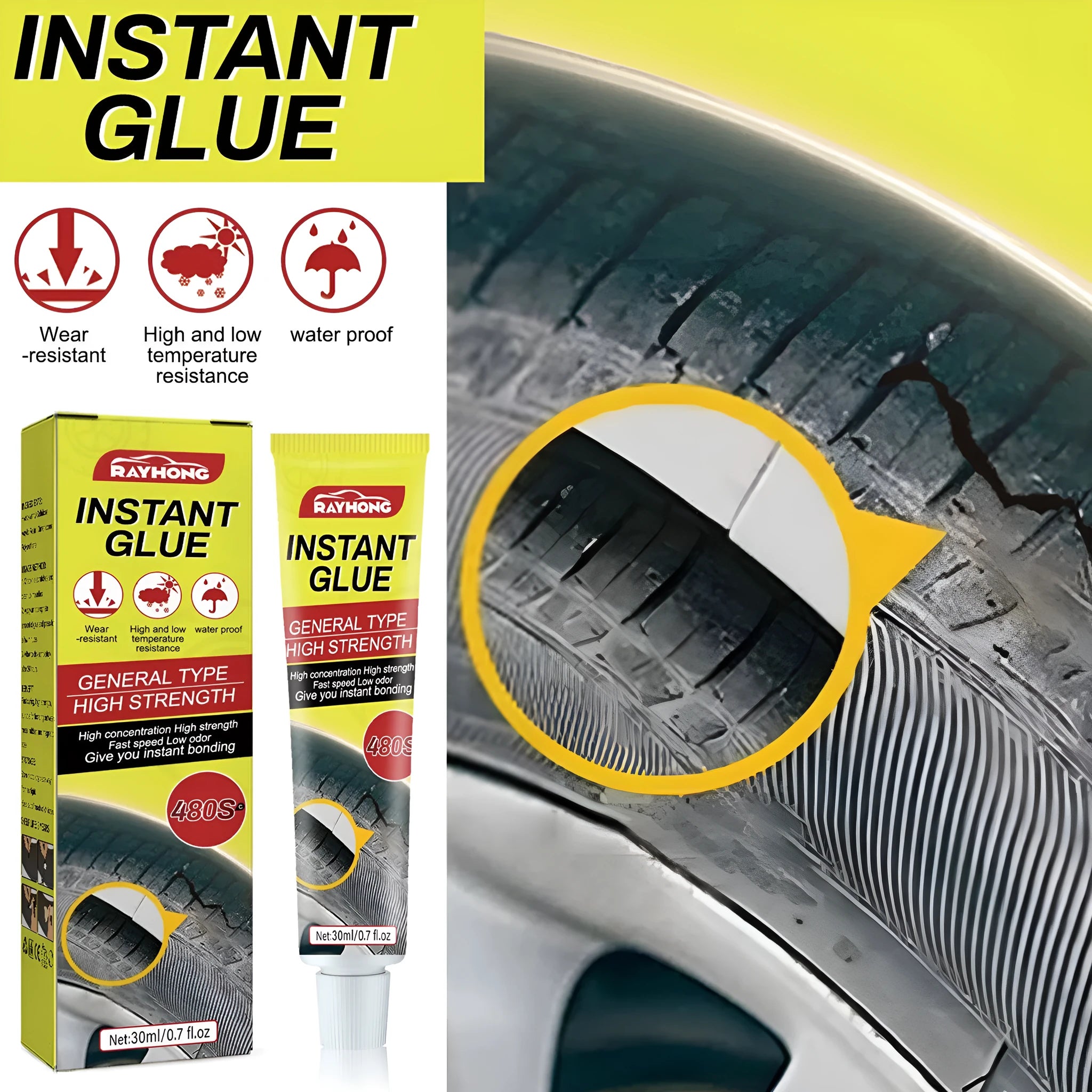 30ml bottle of car tire crack repair glue with acrylic resin and hydroxyethyl fiber