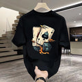 Heavy cotton printed men's short-sleeved t-shirt in black with pure cotton fabric, available in sizes S to 5XL