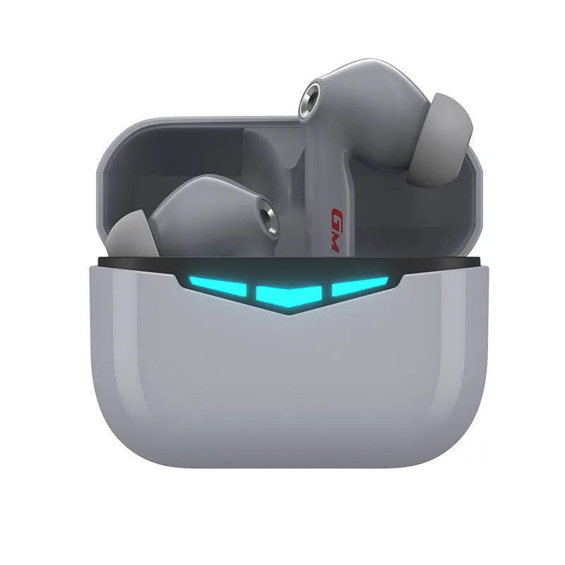 True wireless Bluetooth gaming headset with charging case in black, pink, white, or grey