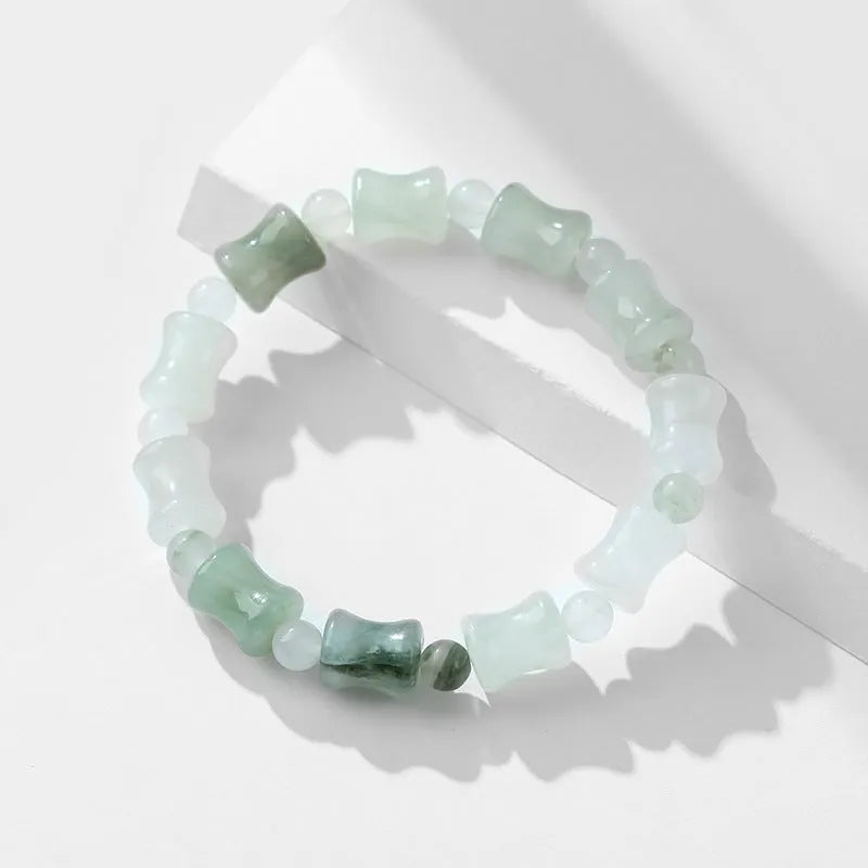 Natural chalcedony diamond shape beaded bracelet with safety lock charm on elastic string