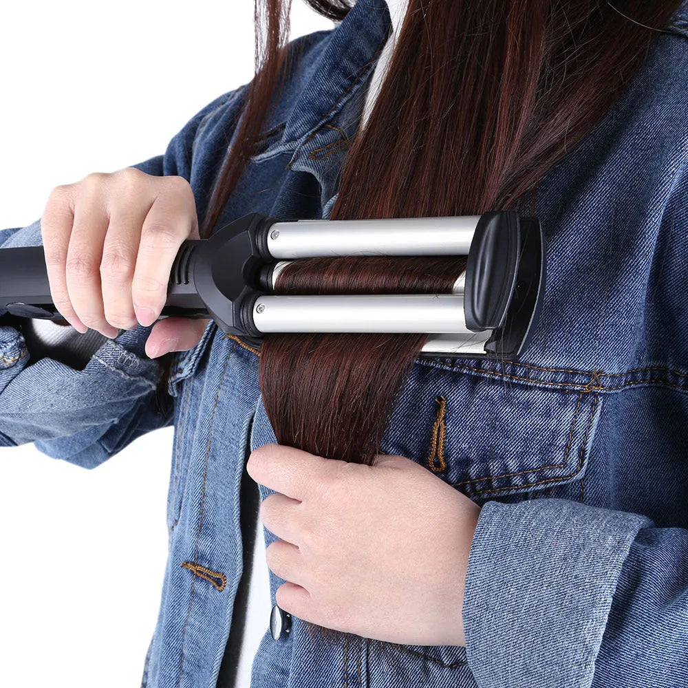 Black short hair curling iron with 16-20mm tourmaline ceramic barrel, 25W, EU plug