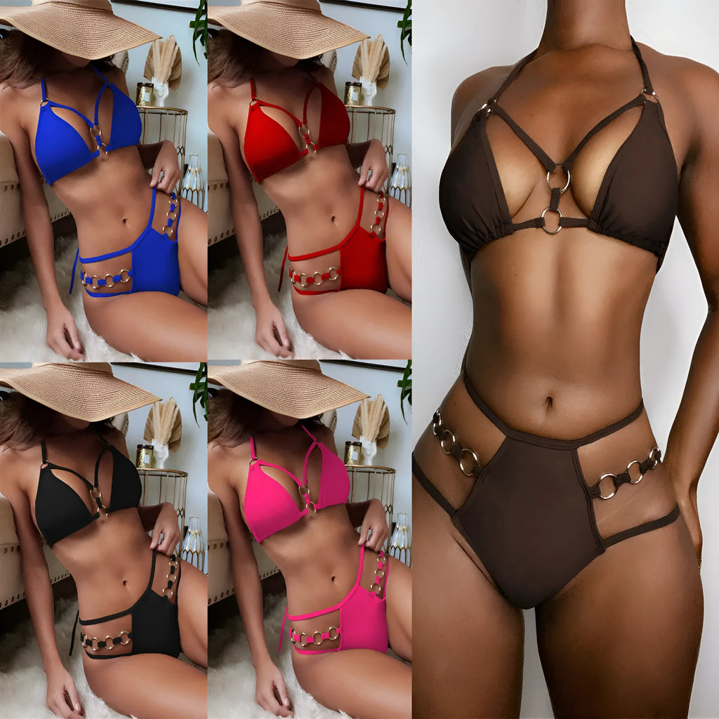 Women's separated two-piece nylon bikini swimwear in multiple colours