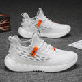 Men's white mesh platform sneakers with flat heel and lace-up front closure