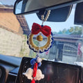 Handmade plush yarn car hanging pendant in Snow White colour with red wind chime option