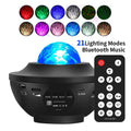 Black parallel style starry sky projection lamp with rotating water ripple effects on desktop