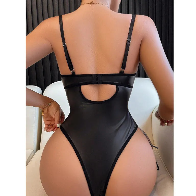 Women's pure colour push-up lingerie one-piece suit with all-matching strap in red, front view