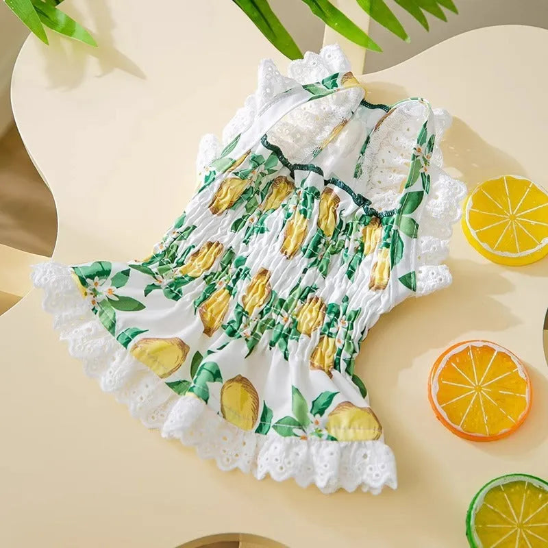 Rock Yellow Lemon thin breathable polyester dog strap skirt princess style for small pets