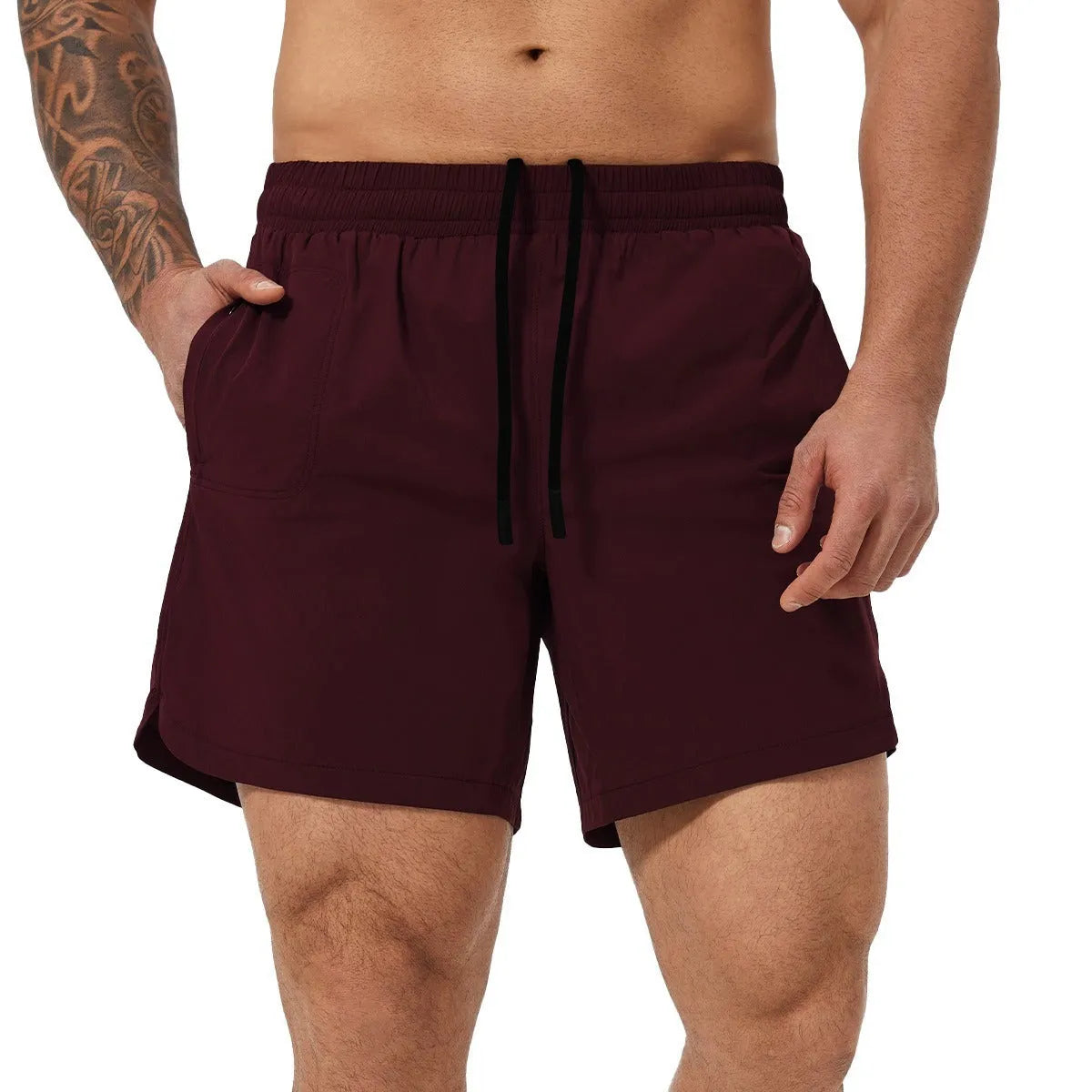 Men's moisture-wicking nylon basketball tennis running shorts in black, mid-waist, size S to XXL