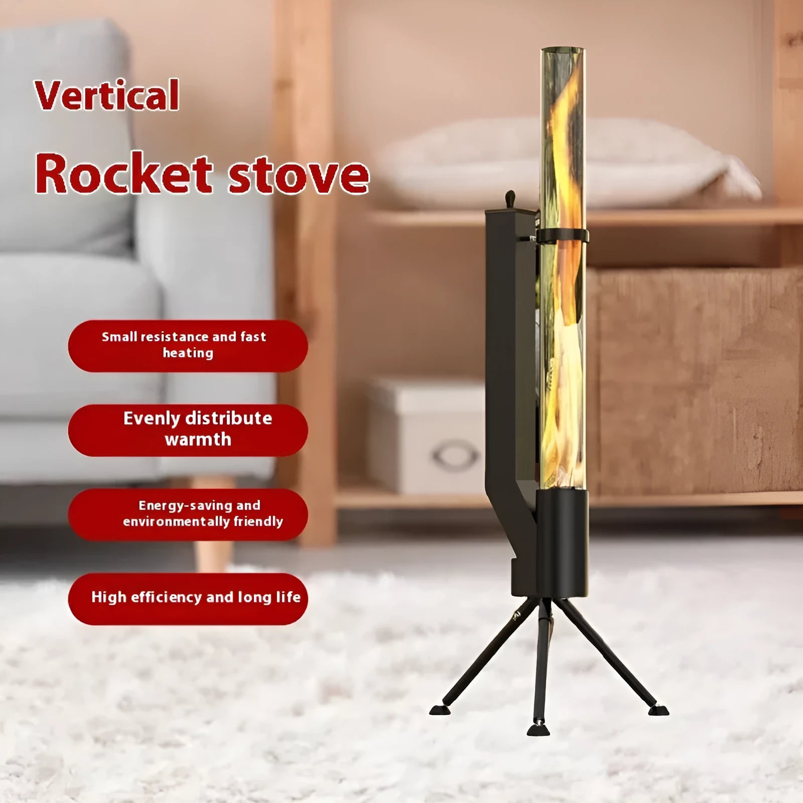 Vertical iron wood burning rocket furnace heating stove for courtyard and patio use