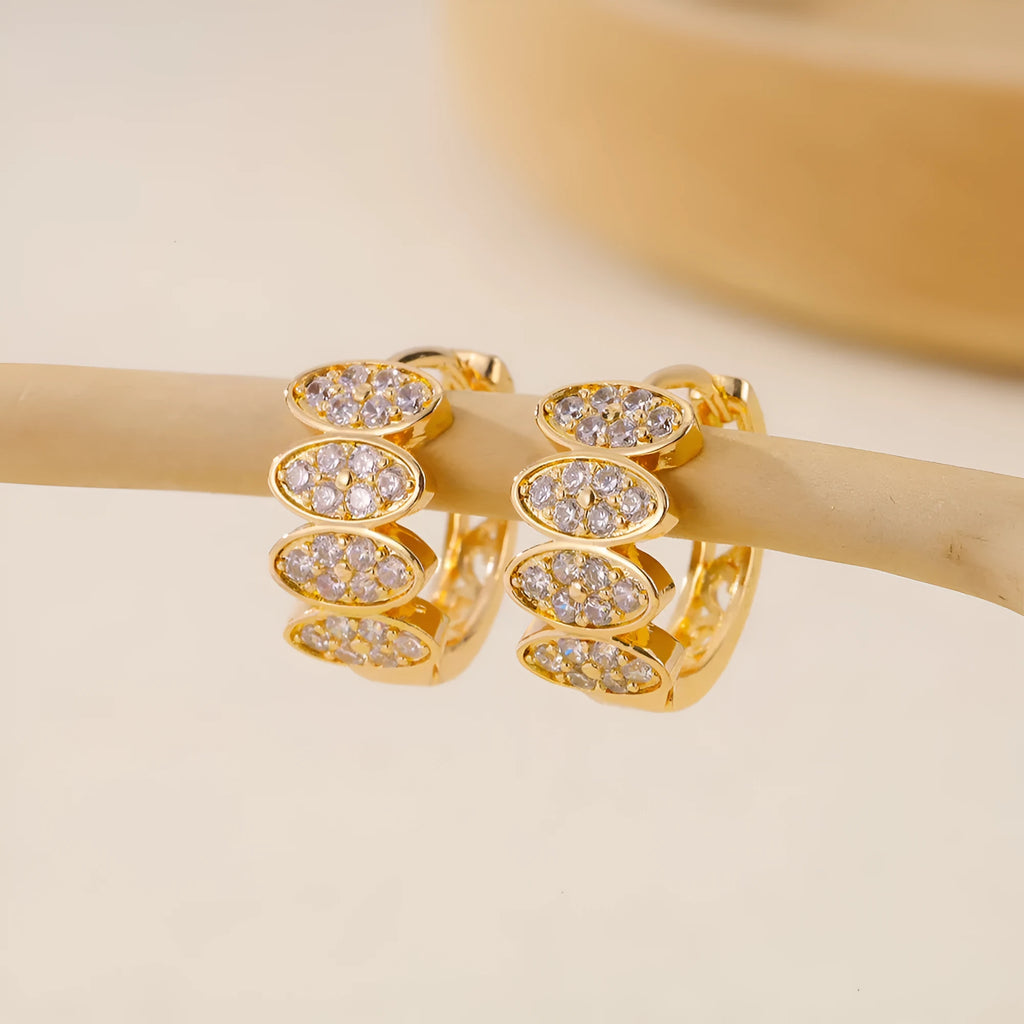 Gold women's zircon inlaid copper earrings with zircon stone on copper base, ins style stud design
