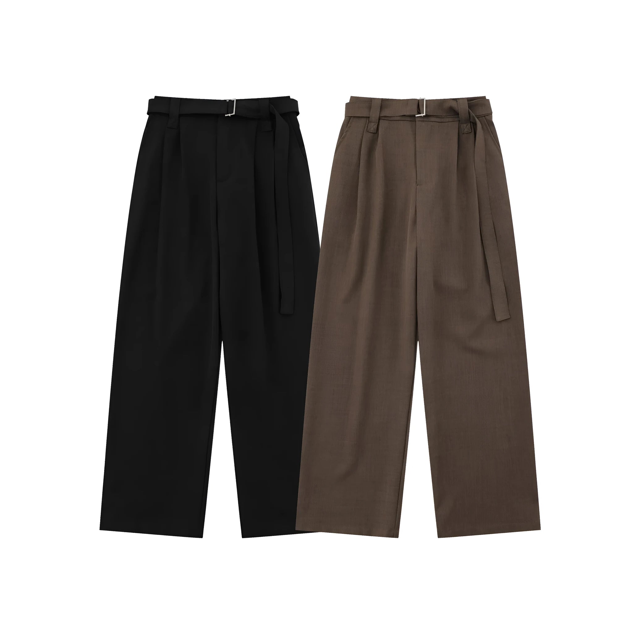 Loose high waist wide-leg trousers in black and brown polyester for women, S to XL sizes