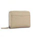 Genuine leather zipper coin storage bag in solid colour with sewing line detail and anti-theft swiping function