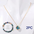 Natural stone beaded necklace and bracelet set on display