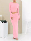 Women's autumn slim fit two-piece suit with long skirt and three-quarter sleeves