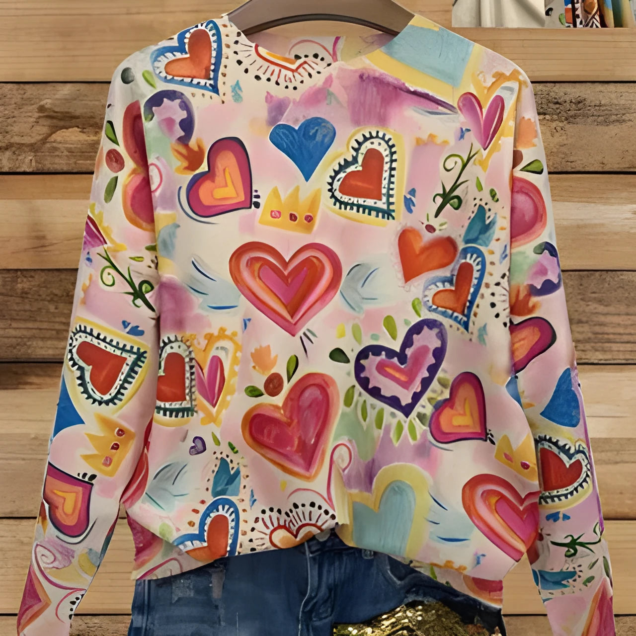 Loose fit digital printed top with lapel collar in abstract pattern design