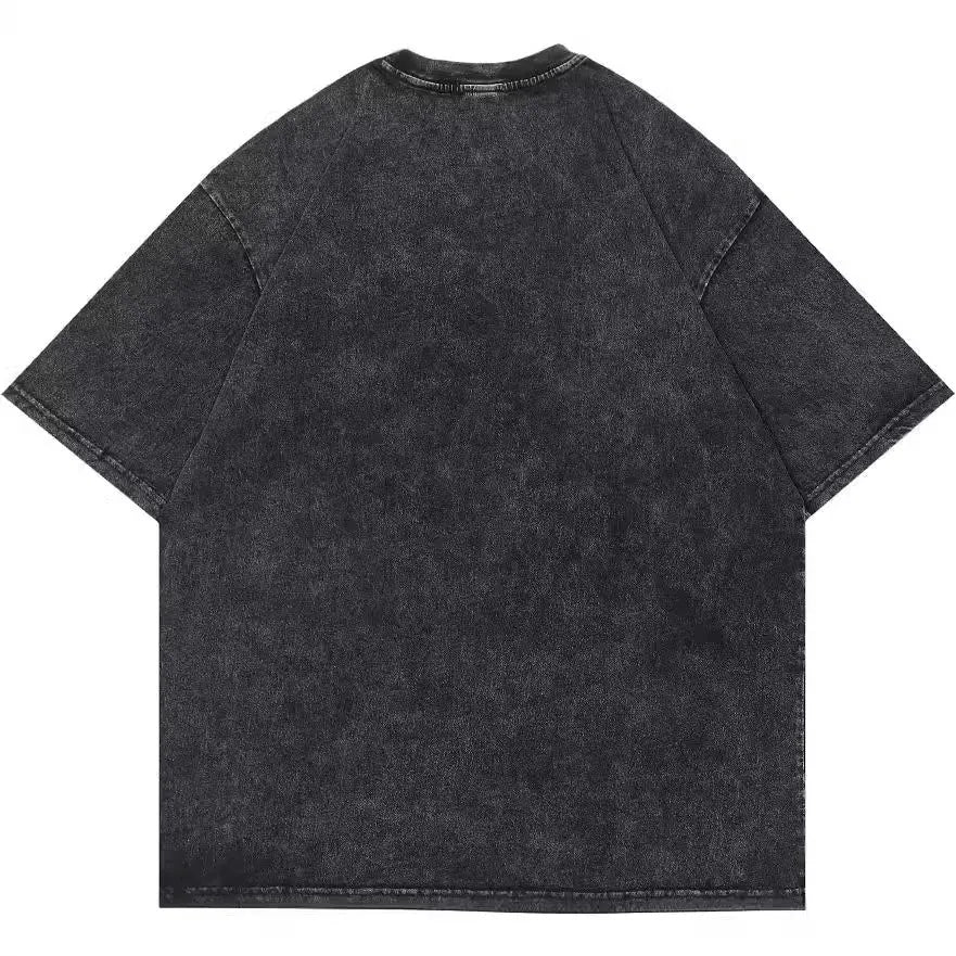 Retro cotton T-shirt with cartoon pattern in loose streetwear style for men
