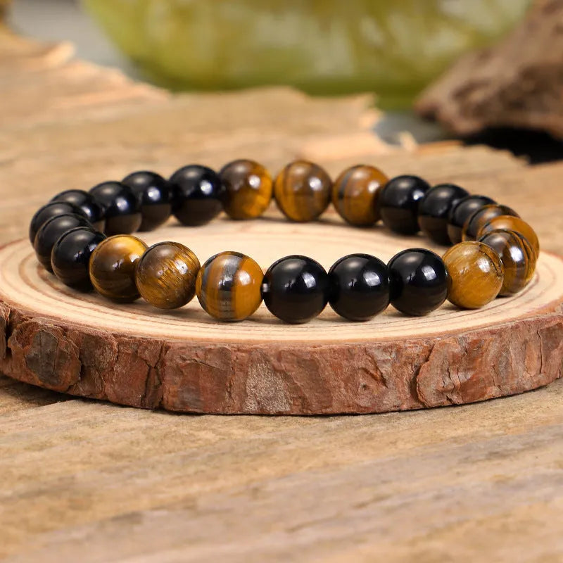 Handmade tiger eye stone tassel pendant necklace bracelet set on ball bead chain unisex drop shape national style