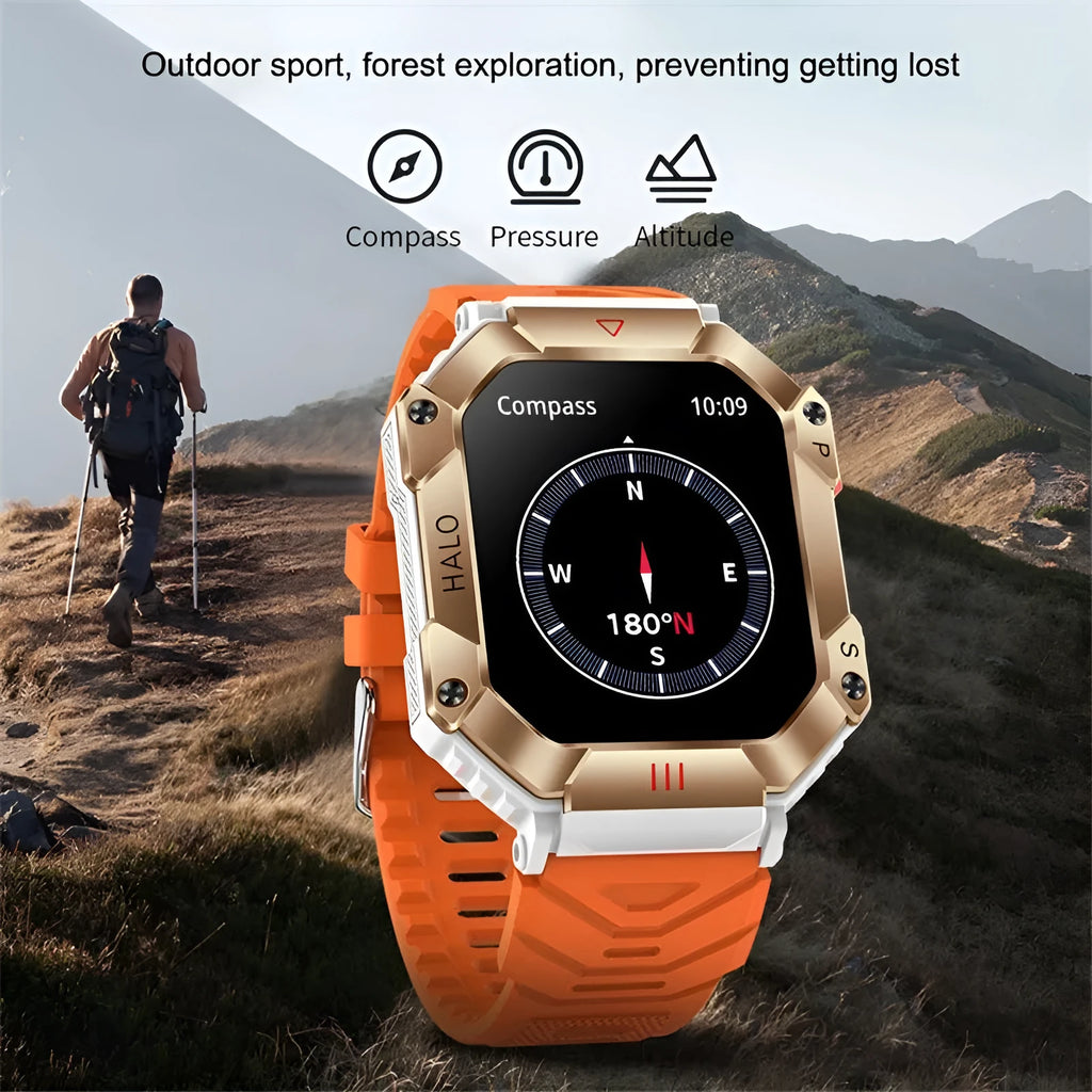 Android smart watch for women with GPS, on wrist showing titanium alloy case and optional leather strap.