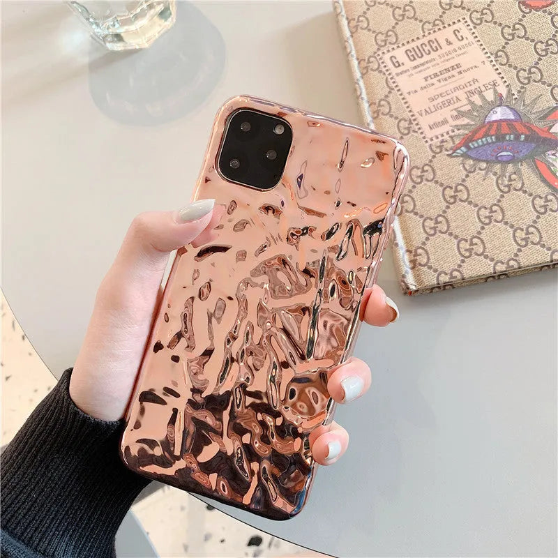 Folded TPU phone case in rose gold for iPhone with electroplated back cover