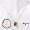 Natural stone beaded necklace set with matching bracelet on display showing twelve style colour options