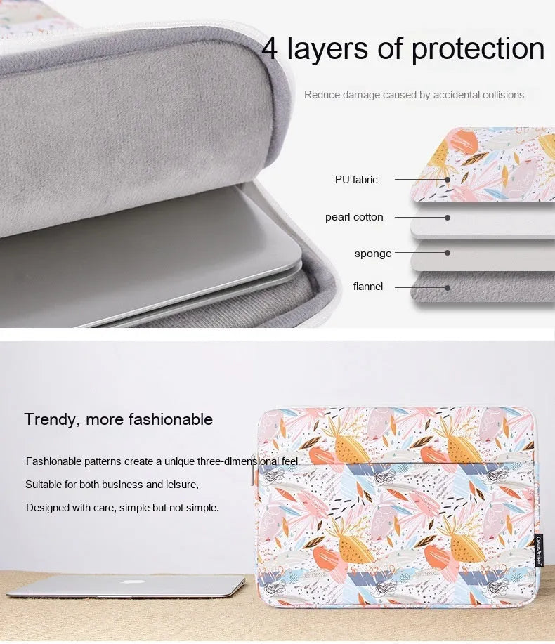 White waterproof PU leather laptop inner bag for 14-inch portable computers.