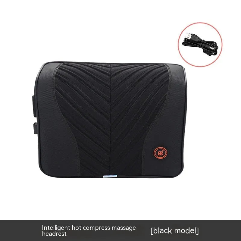 Car electric massage heating headrest lumbar support pillow with memory foam in black and orange