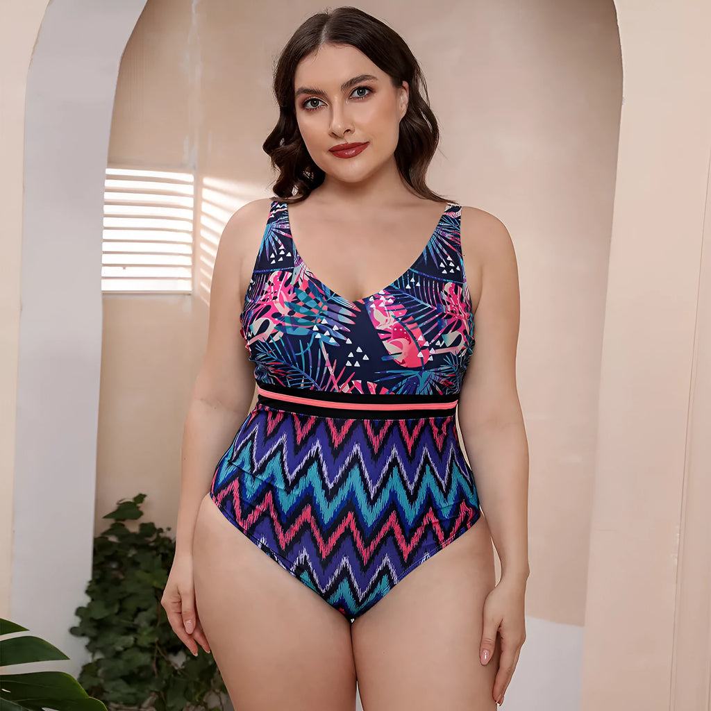 Women's striped vest print one-piece swimsuit with spaghetti straps in blue pattern