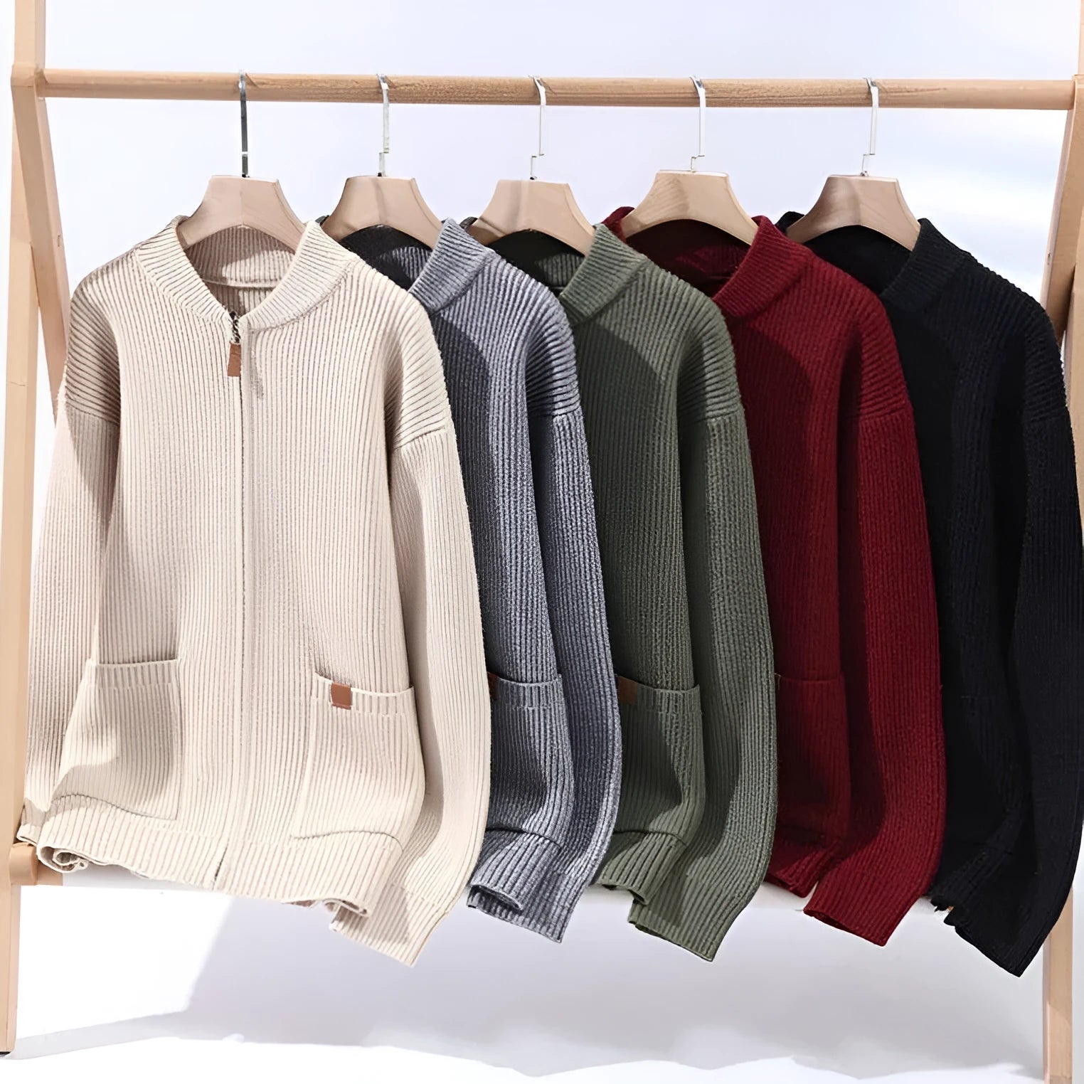 Men's striped sweater cardigan jacket in polyvinyl alcohol fibre blend available in multiple colours