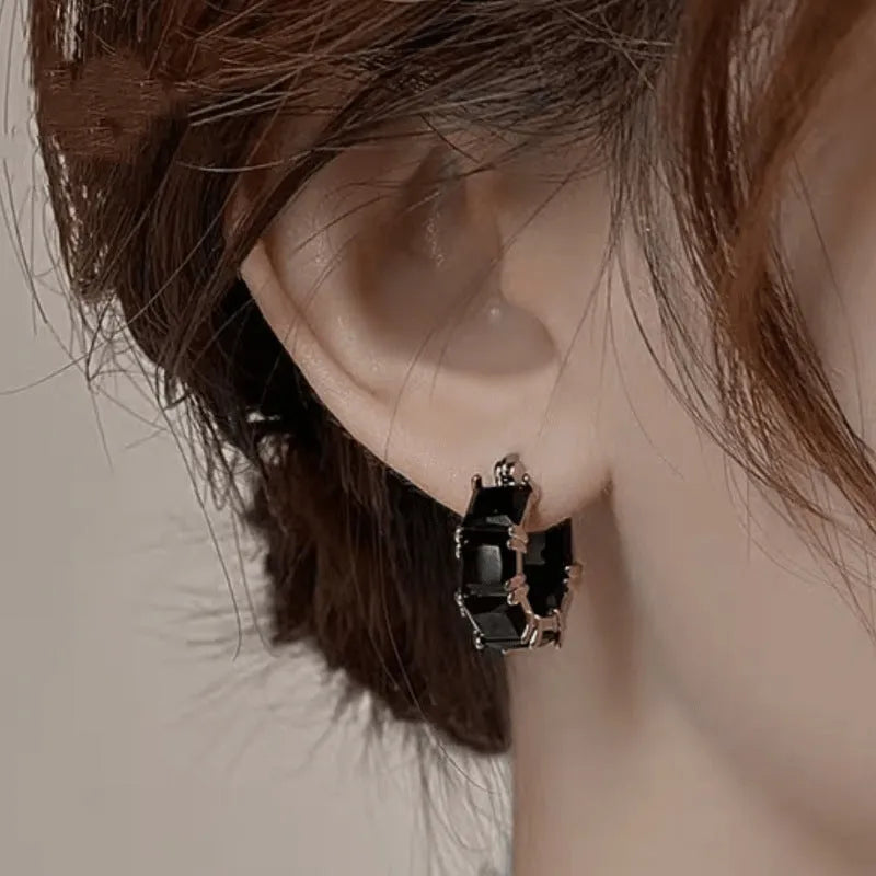 Geometric U-shaped women's ear rings with gold electroplating and zircon crystals